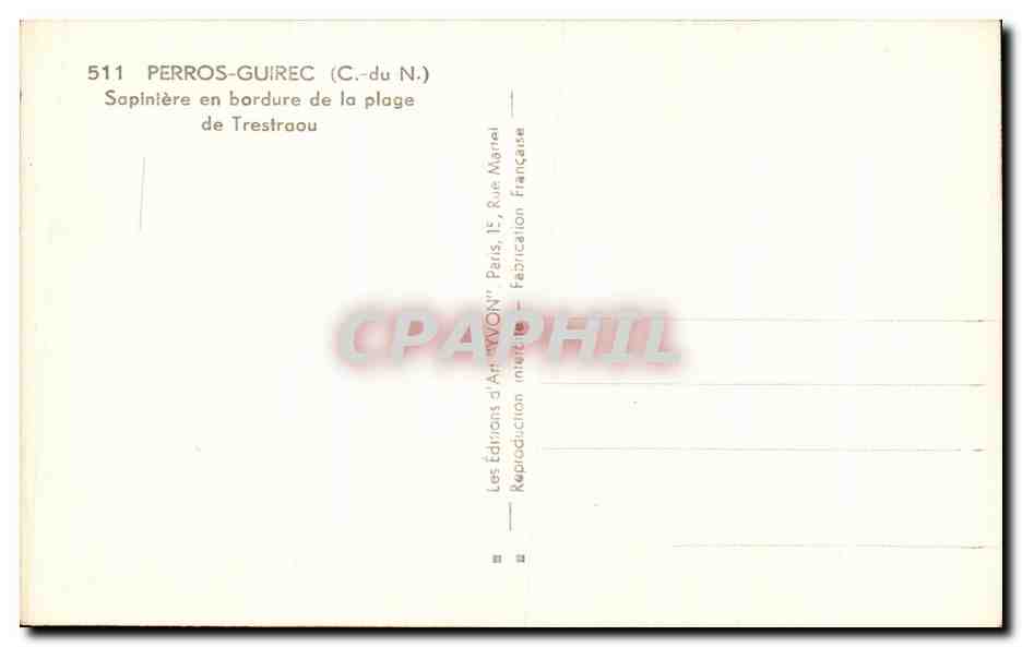 Sapinière en bordure de la plage de Trestraou — Perros-Guirec (C.-du N.) — Éditions d'Art 'VIVON', Paris — Verso