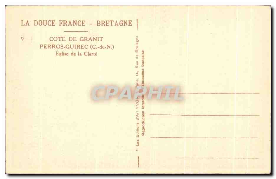 Église de la Clarté — Perros-Guirec (Côtes-d'Armor) — Éditions d'Art VVON, Paris — Verso