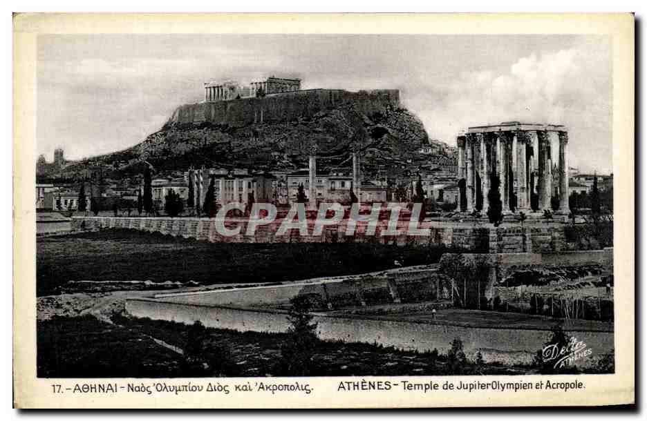 CPA Grece Athenes Temple de Jupiter Olympien et Acropole