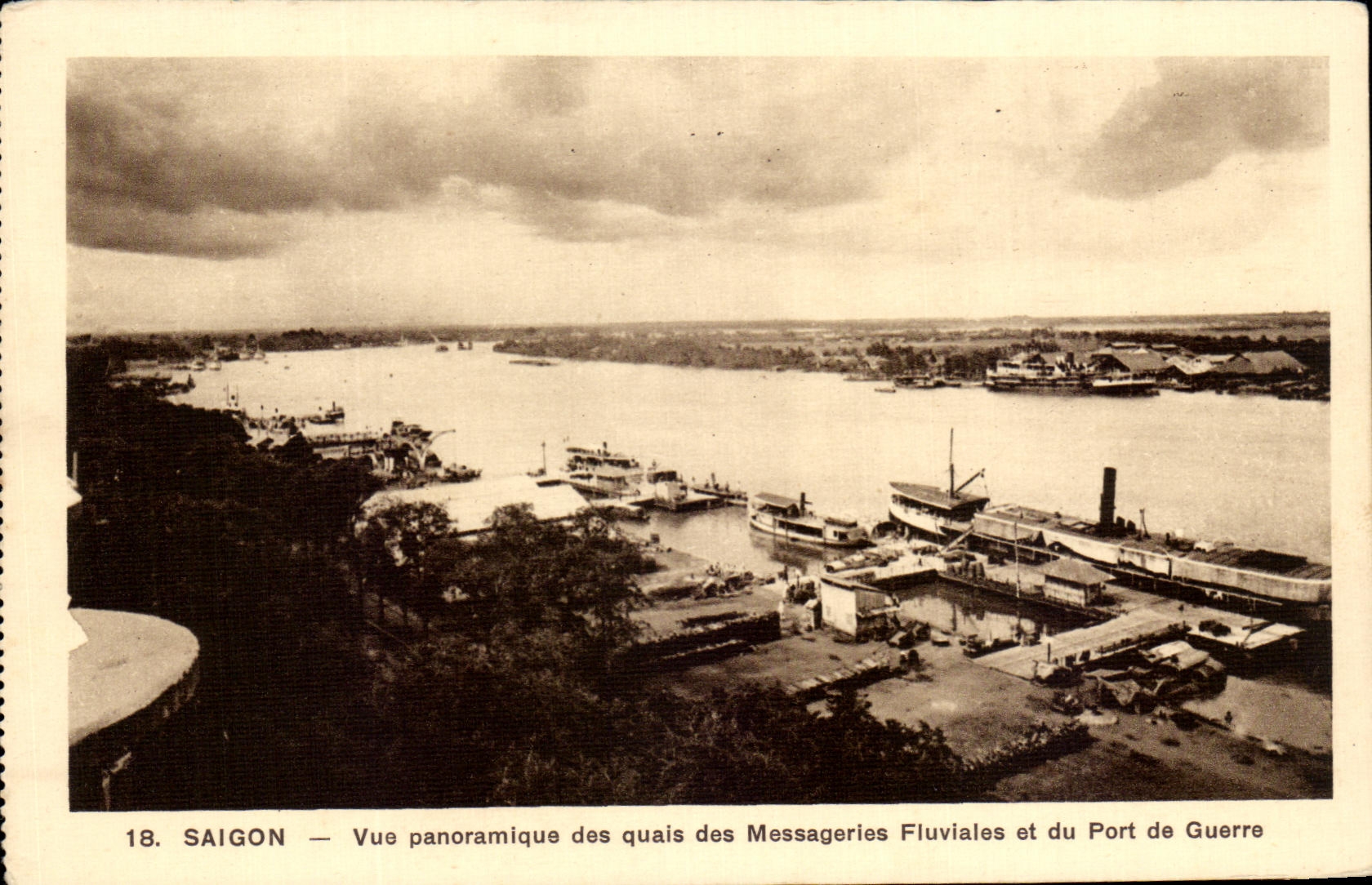 CPA Saigon Vue Panoramique des quais des Messageries Fluviales et du Port de Guerre Vietnam