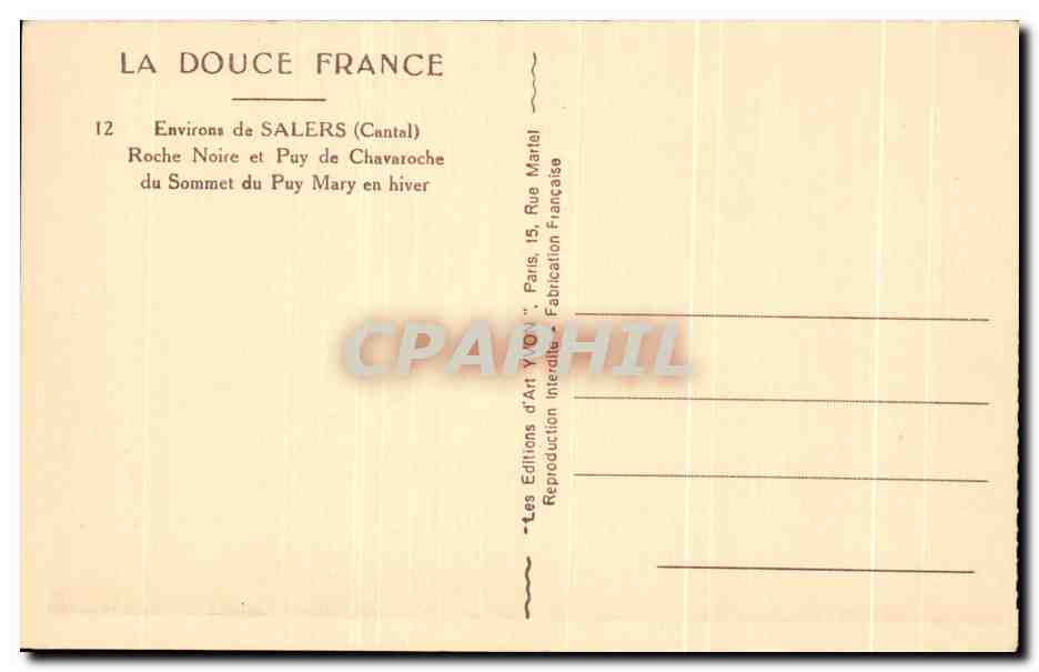 CPA Environs de Salers Roche Noire et Puy de Chavaroche du Sommet du Puy Mary en hiver — Rückseite