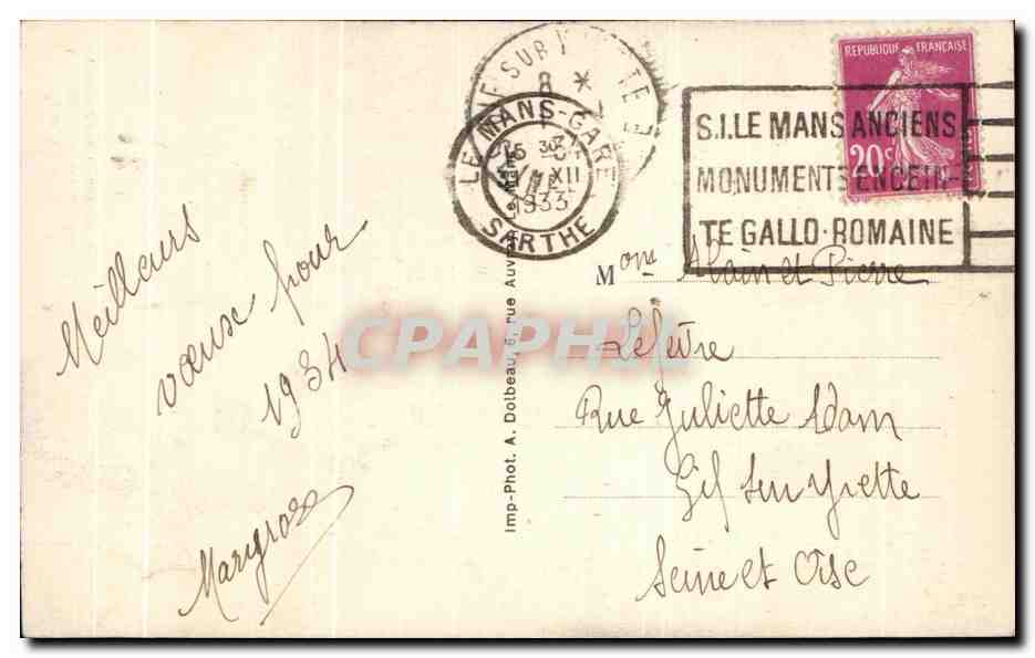CPA Le Mans Moument de Wilbur Wright Aviation Aviateur  — Rückseite