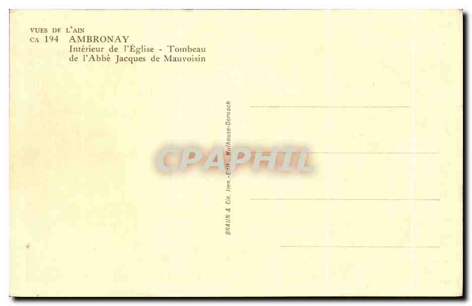 Tombeau de l'Abbé Jacques de Mauvoisin — Ambroñay — éditeur Braun & Cie, Mulhouse-Dornach — Reverso