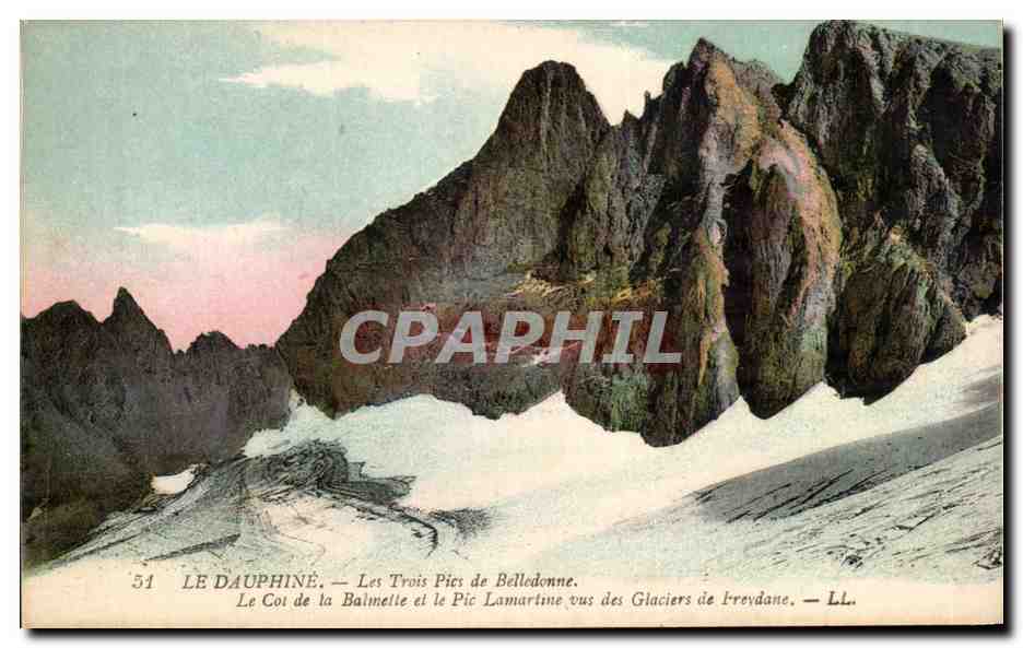 Le Dauphiné — Les Trois Pics de Belledonne, Le Côté de la Balmette et le Pic Lamartine vus des Glaciers de Kreydane — LL. — n°51