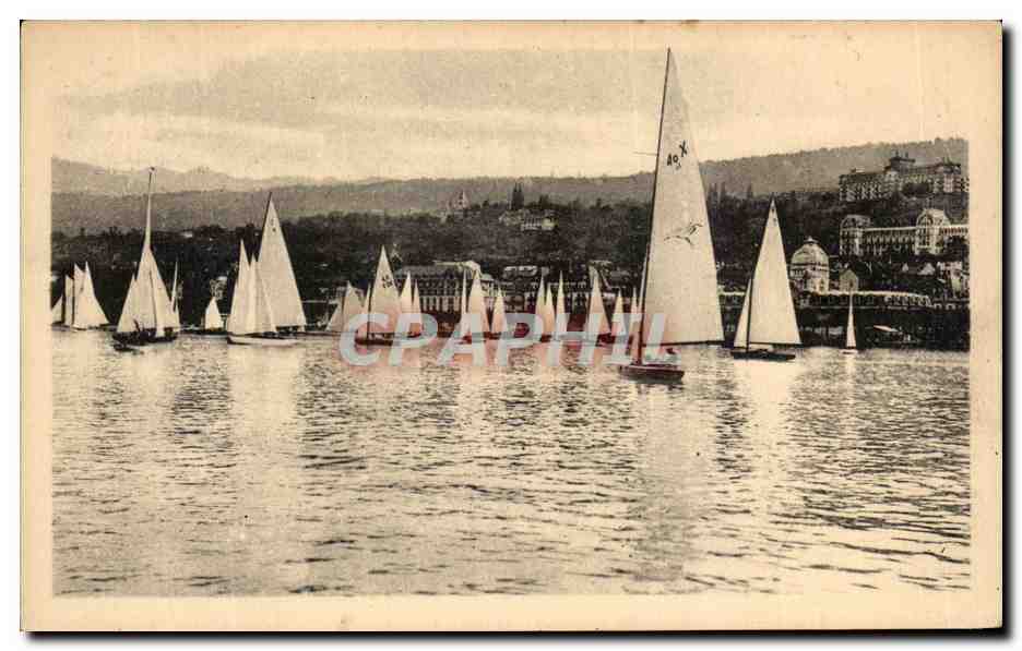 CPA Evian Panorama Vu Du Lac Les Regates Bateaux