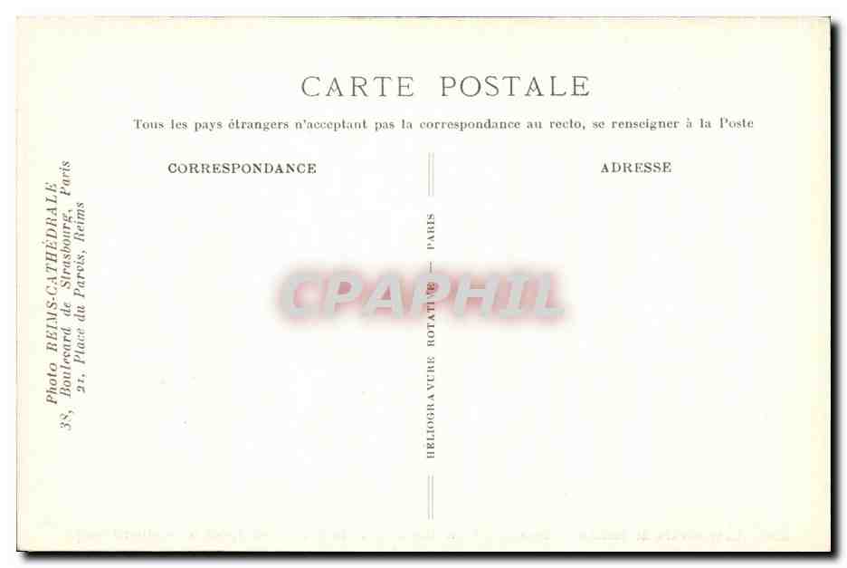 Cathédrale de Reims — Sommet d'une tourelle de la tour nord après le bombardement — Visé Paris 62, n° 238 — Rückseite
