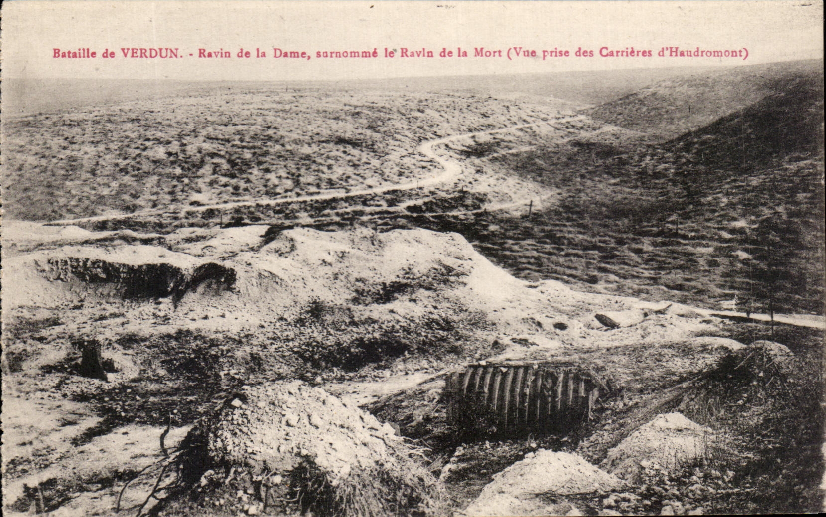 Bataille de Verdun — Ravin de la Dame (surnommé le Ravin de la Mort) — Vue prise des Carrières d'Haudromont — Édition Photo-Verdun