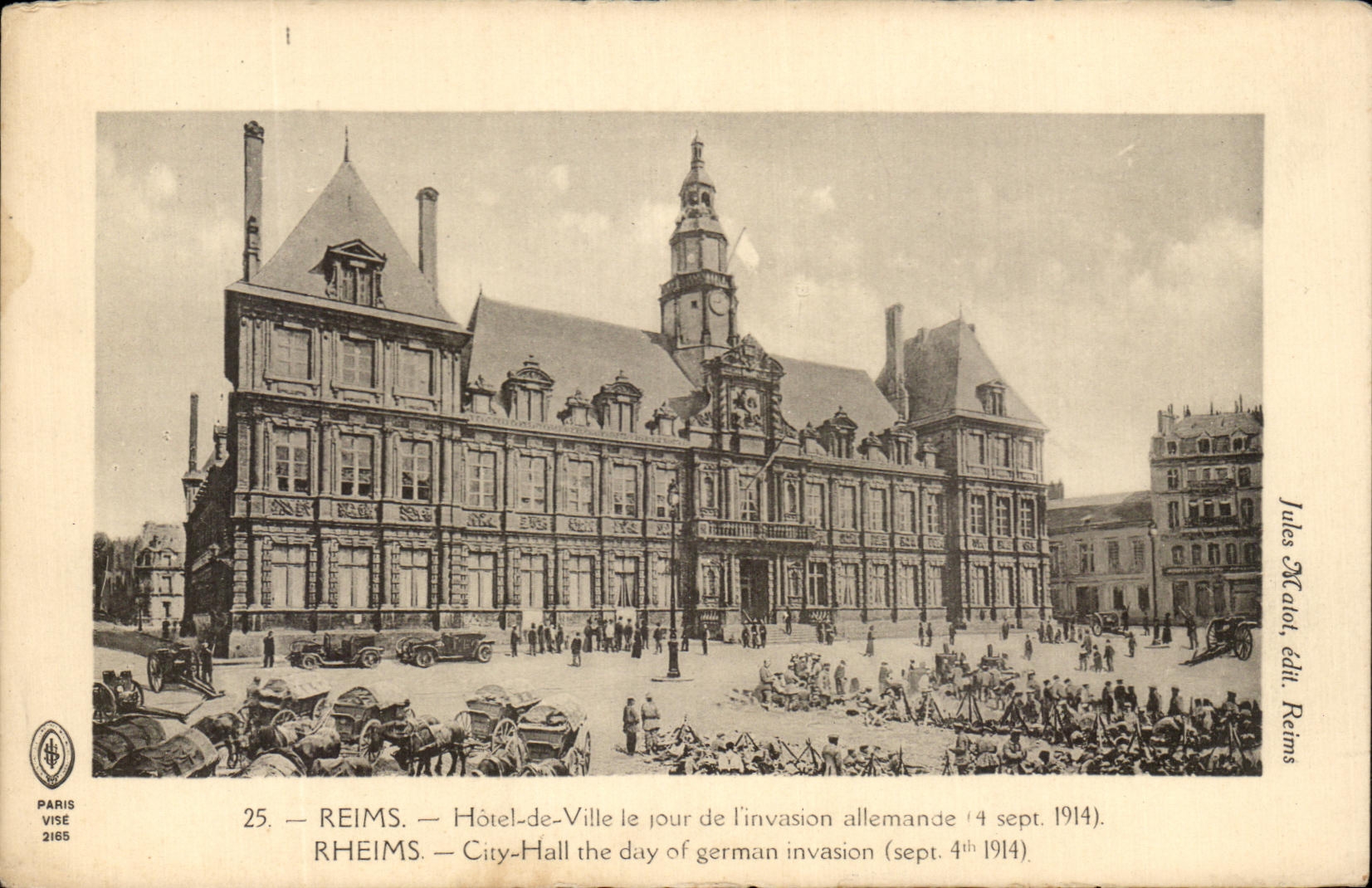 Reims — Hôtel-de-Ville le jour de l'invasion allemande (4 sept. 1914) — Jules Macot, édit. Reims