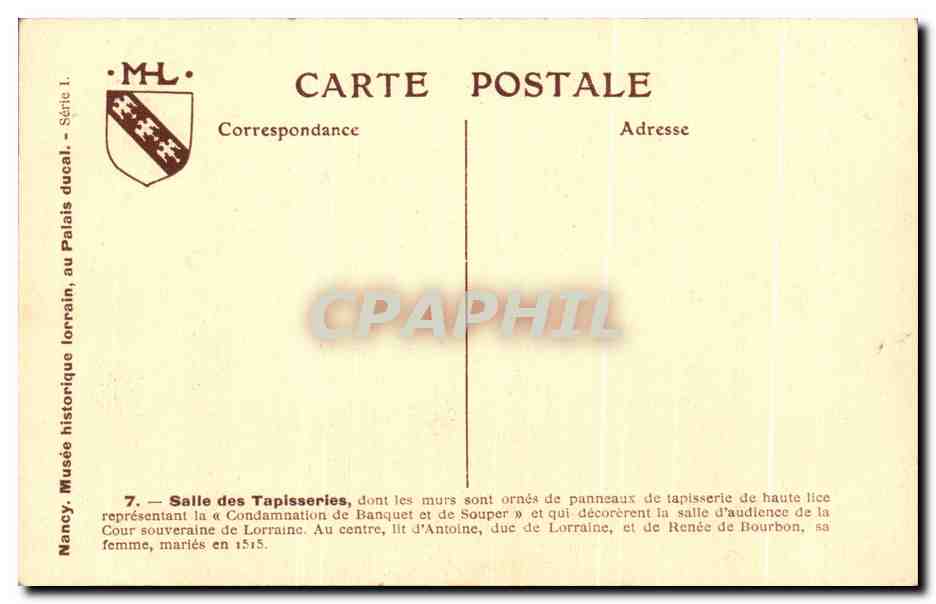 CPA Salle des Tapisseries Nancy Musee historique lorrain au palais ducal — Verso