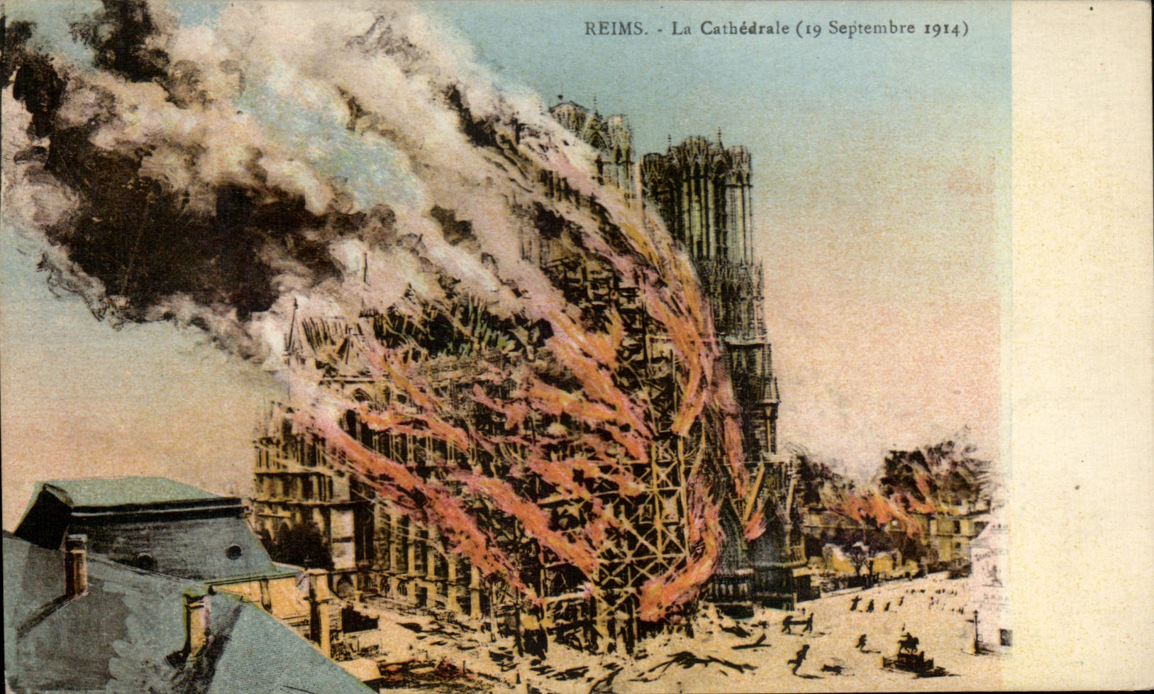 CPA Reims La Catherdale Militaria