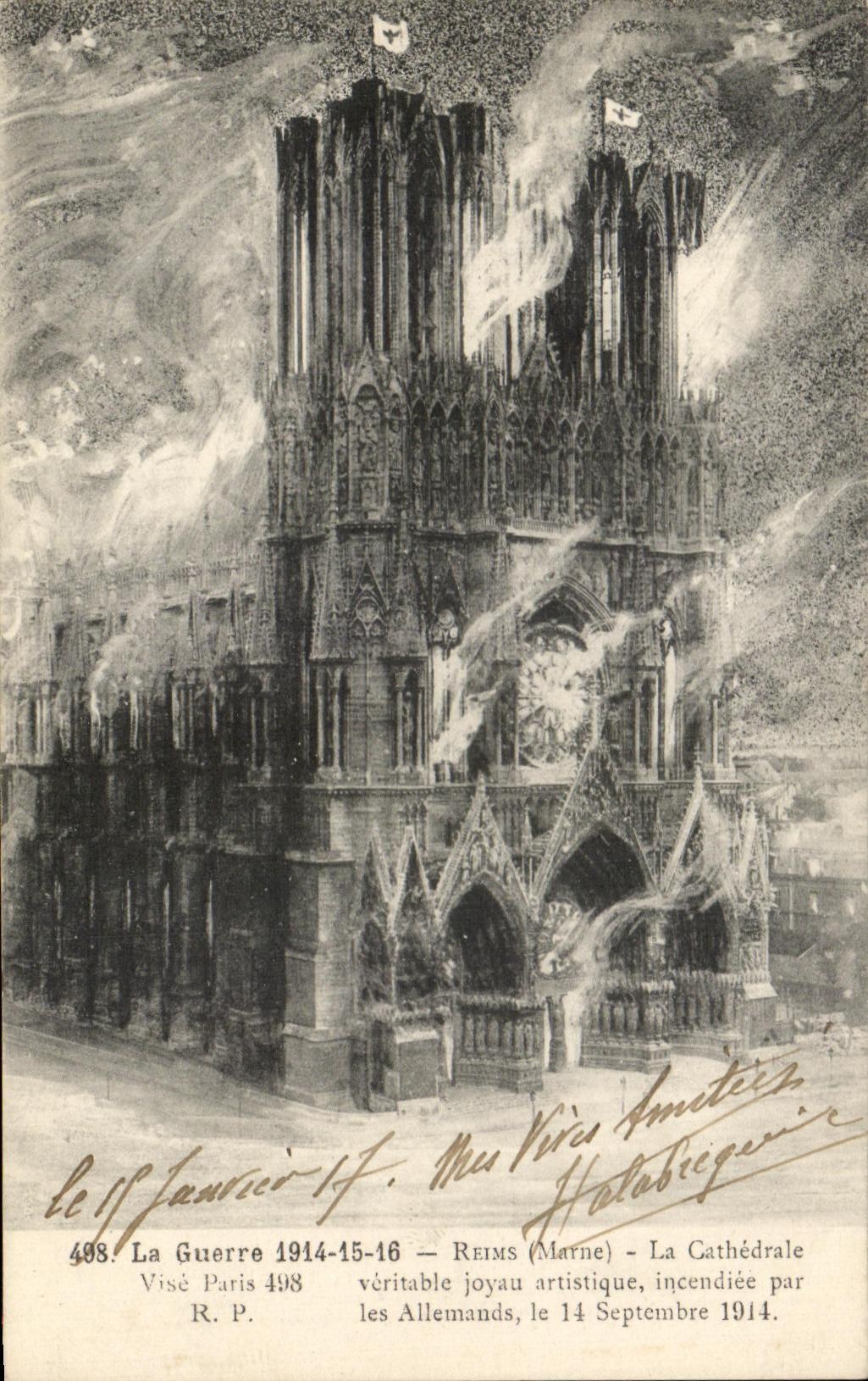 CPA La Guerre Reims La Cathedrale Militaria