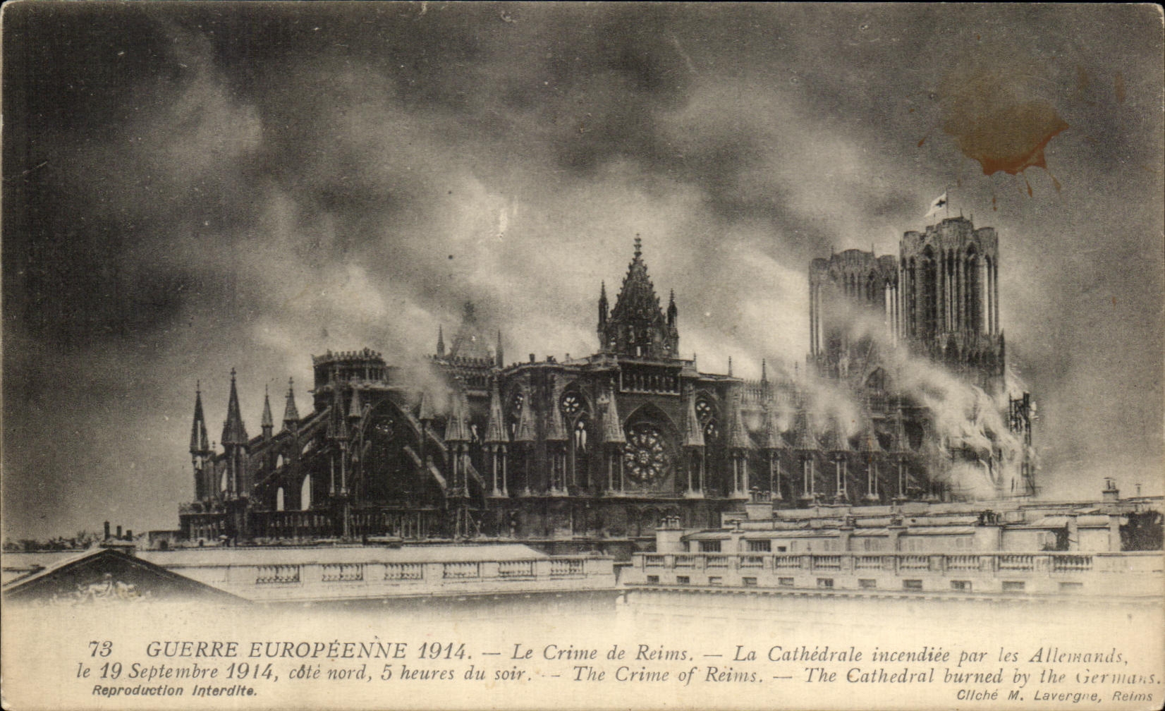 Cathédrale de Reims — incendie — cliché M. Lavergne, Reims