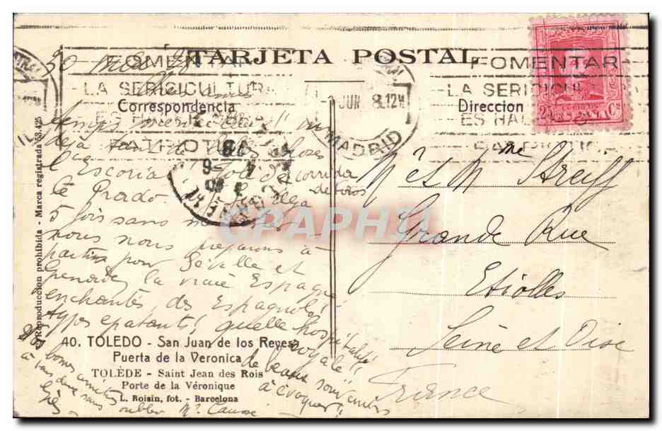 CPA Toledo San Juan de los Reves Puterta de la Veronica Toleda Saint Jean de Rois  — Rückseite