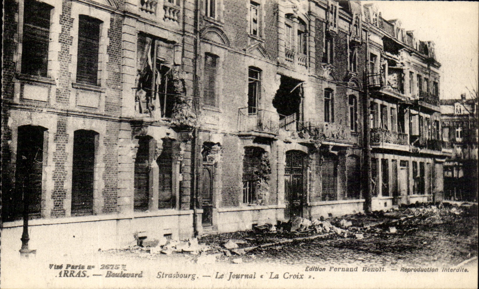 Arras — Boulevard — Dégâts de guerre — Édition Fernand Benoît