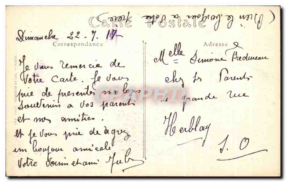 Reims — Vue panoramique des Quartiers incendiés prise de la Cathédrale — Visé Paris N° 6 — Rückseite