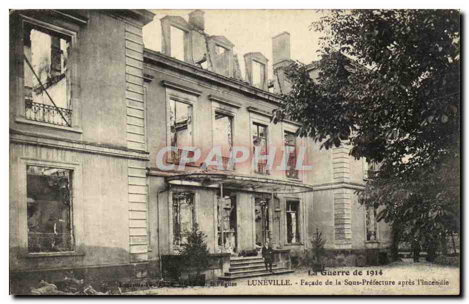 CPA Le Guerre Luneville Facade De La Sous Prefecture Apres L'Incendie Militaria 