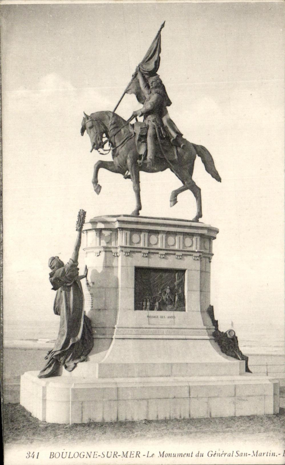 Boulogne-sur-Mer — Monument van Generaal San-Martin — uitgever A. Benoiston & Cie, n° 341