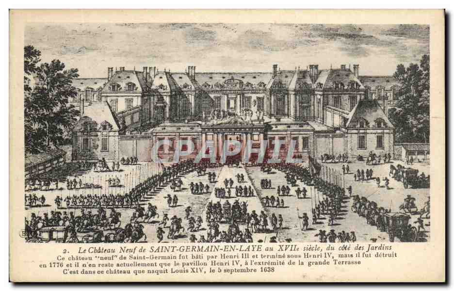 Le Château Neuf de Saint-Germain-en-Laye au XVIIe siècle — gravure historique — éditeur non visible