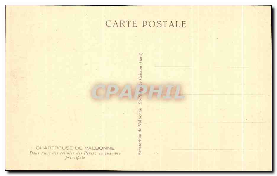CPA Chartreuse De Valbonne Dans I'une des cellules des peres La chambre principale — Rückseite