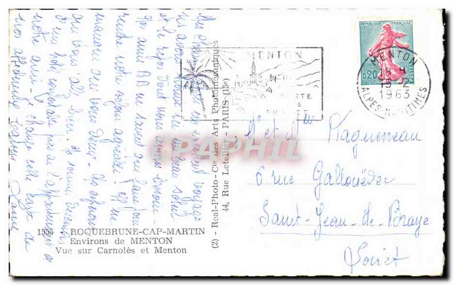 CPA Roquebrune Cap Martin Environs de Menton vue sur Carnoles et Menton — Rückseite