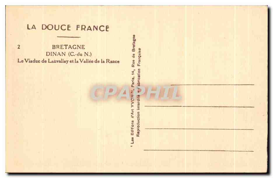 Le Viaduc de Lanvallay et la Vallée de la Rance — Dinan (C.-du N.) — Éditions d'Art Yvonne, Paris — Reverso
