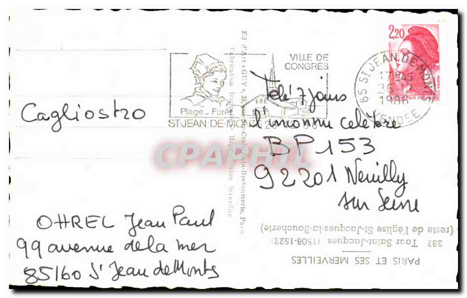 CPA Paris Et Ses Merveilles Tour Saint Jacques — Rückseite