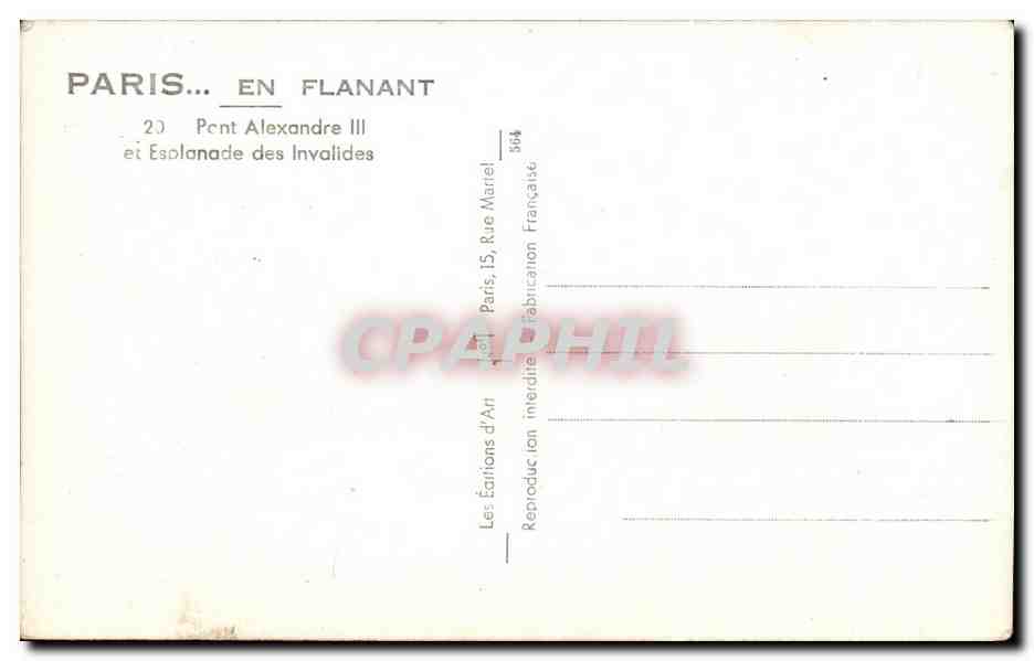 CPA Paris En Flanant Pont Alexandre III et Esplanade des Invalides — Rückseite