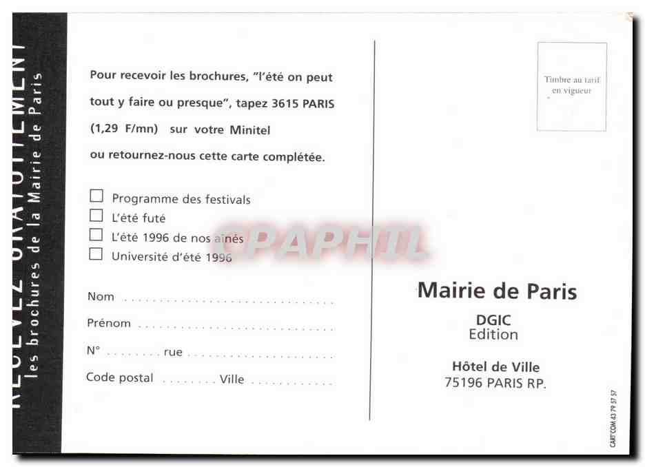 CPM Paris l'ete On Peut tout y Faire Ou Presque — Rückseite