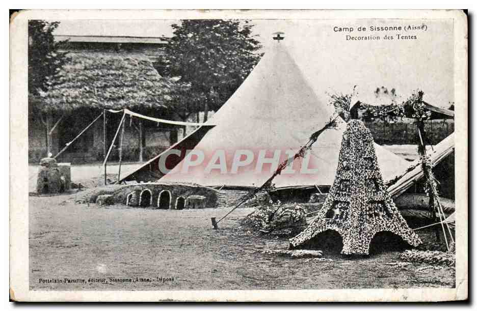 Camp de Sissonne (Aisne) — Dekoration der Zelte — Postelain-Pamutte, Verlag, Sissonne, Aisne
