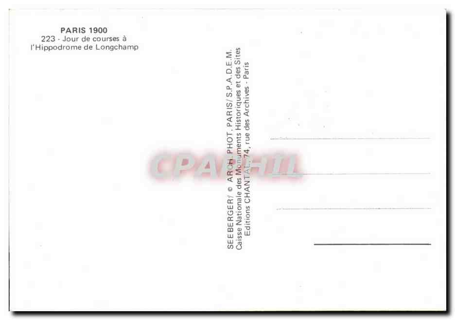 REPRO Paris Jour de courses a l'hippodrome de Longchamp Hippisme Chevaux  — Verso