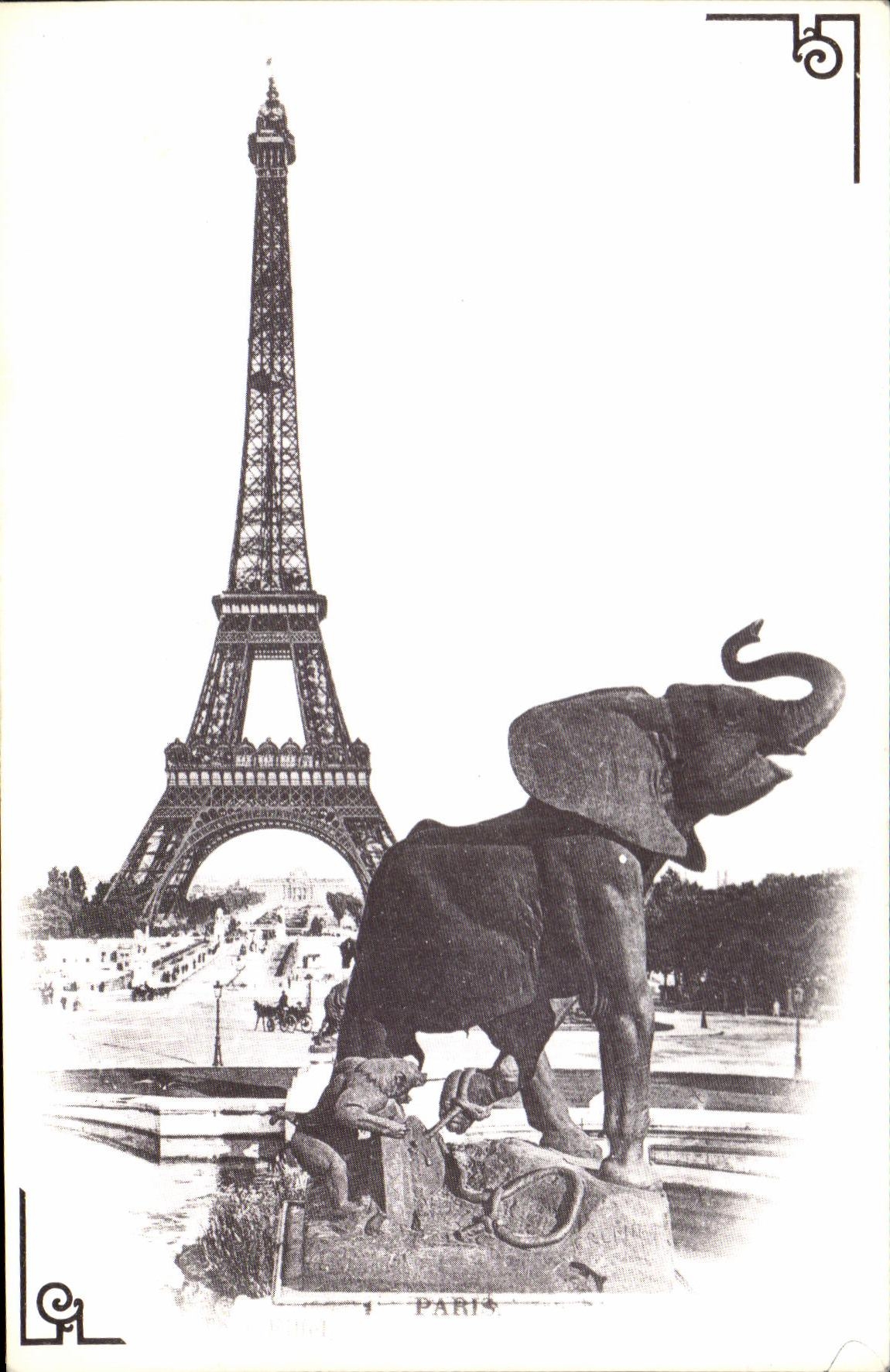 La Tour Eiffel — avec statue d'éléphant — éd. Paris D'Autrefois n°23