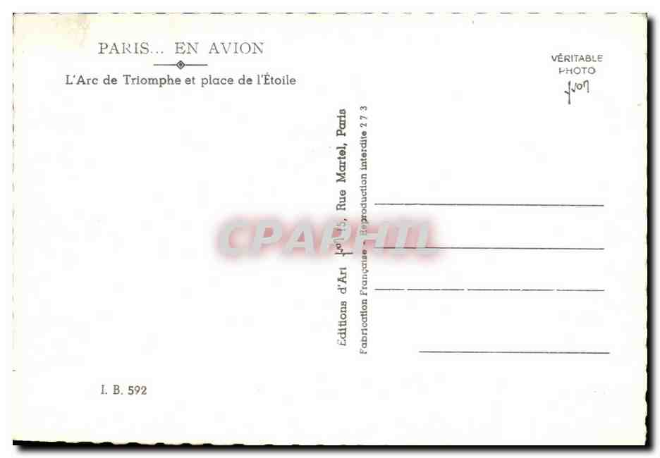 CPSM Paris En Avion L'arc de Triomphe et Place de L'Etoile — Rückseite