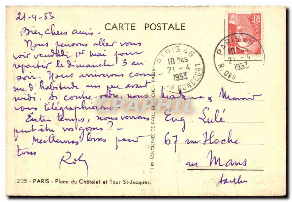 CPA Paris Place du Chatelet et Tour St Jacques — Rückseite