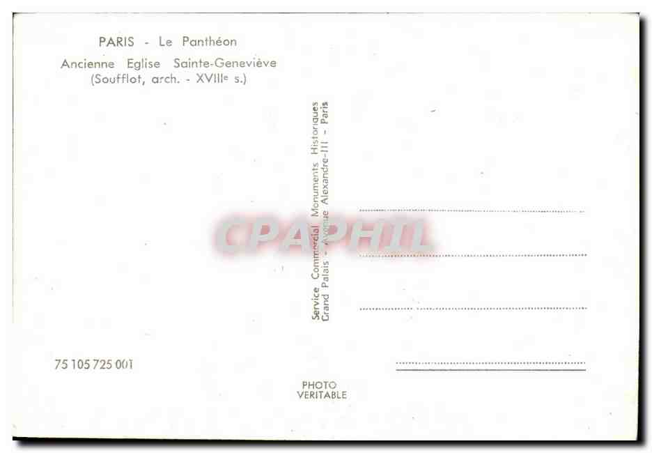 CPA Paris Le Pantheon Ancienne Eglise Sainte Genevieve — Rückseite