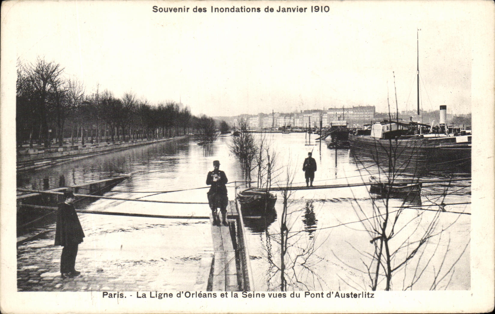 Paris - Erinnerung an die Überschwemmungen im Januar 1910 - Die Linie d'Orléans und die Seine von der Pont d'Austerlitz aus gesehen