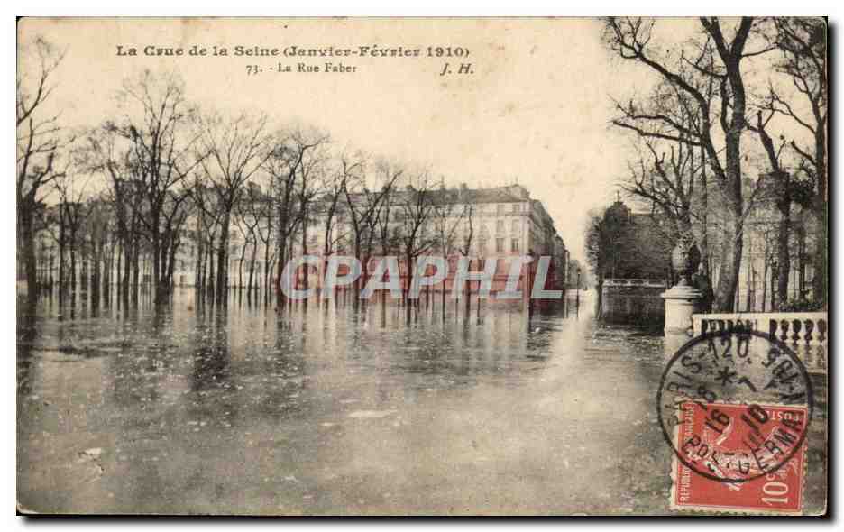 CPA La Crue de la Seine La Rue Faber Paris Inondations 