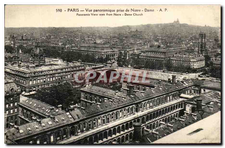 Antike Ansichtskarte Panoramablick auf Notre Dame