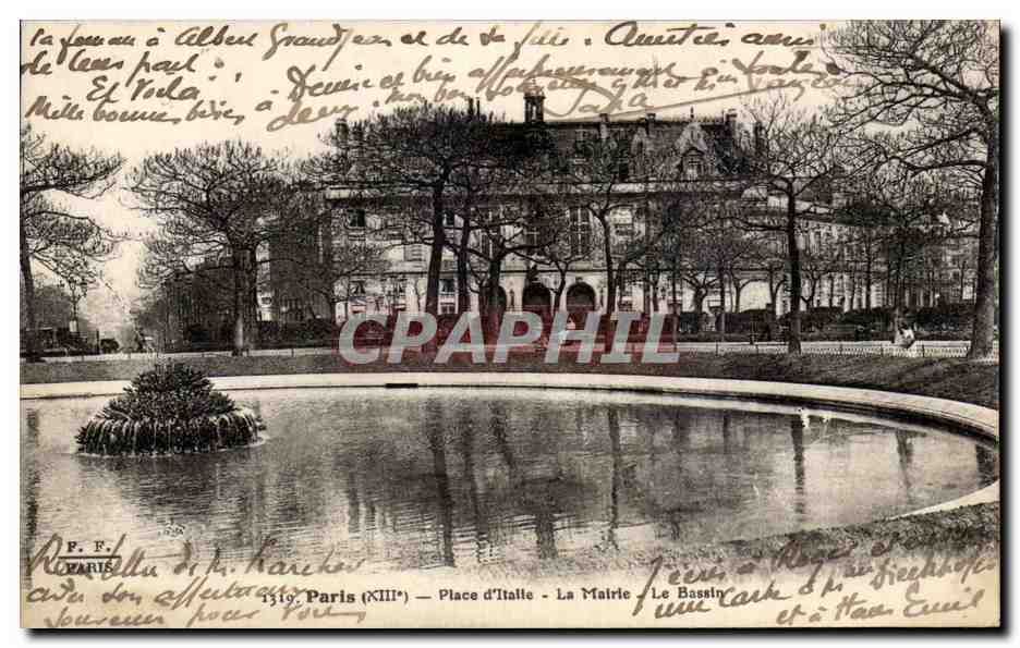CPA Paris Place d'Italie la Mairie La Bassin