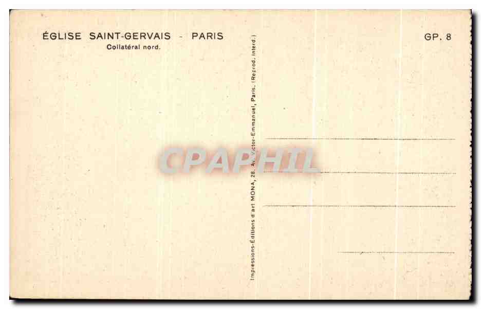 CPA Eglise Saint Gervais Paris — Verso