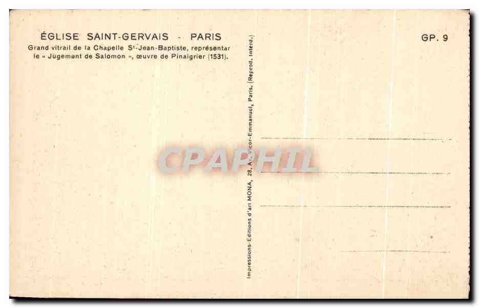 CPA Paris Eglise Saint Gervais Grand Vitrail De La Chapelle St Jean — Verso