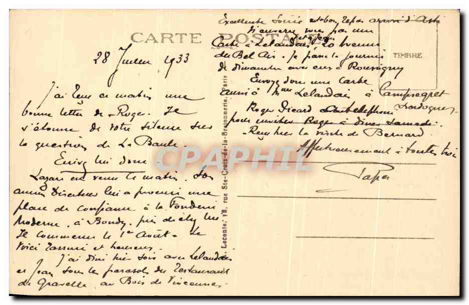 CPA Paris Perspective Sur Le Jardin Des Tuileries — Verso