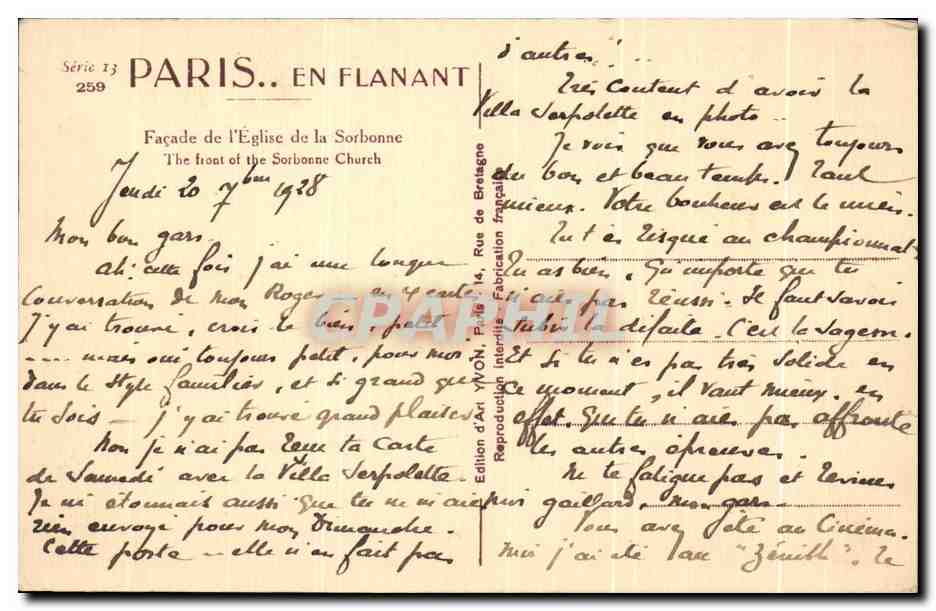 CPA Paris En Flanant Facade de I'Eglise de la Sorbonne  — Rückseite