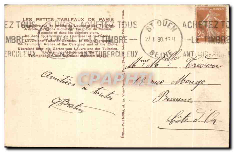 CPA Les Petits Tableaux De Paris — Verso