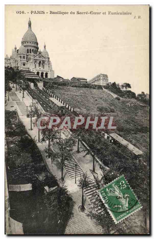 CPA Paris Basilique du Sacre Coeur et Funiculaire Montmartre