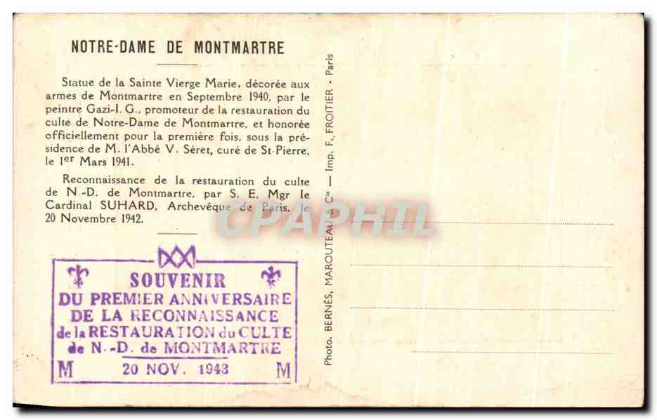 CPA Paris Eglise Saint Pierre De Montmartre Notre Dame De Montmartre — Verso