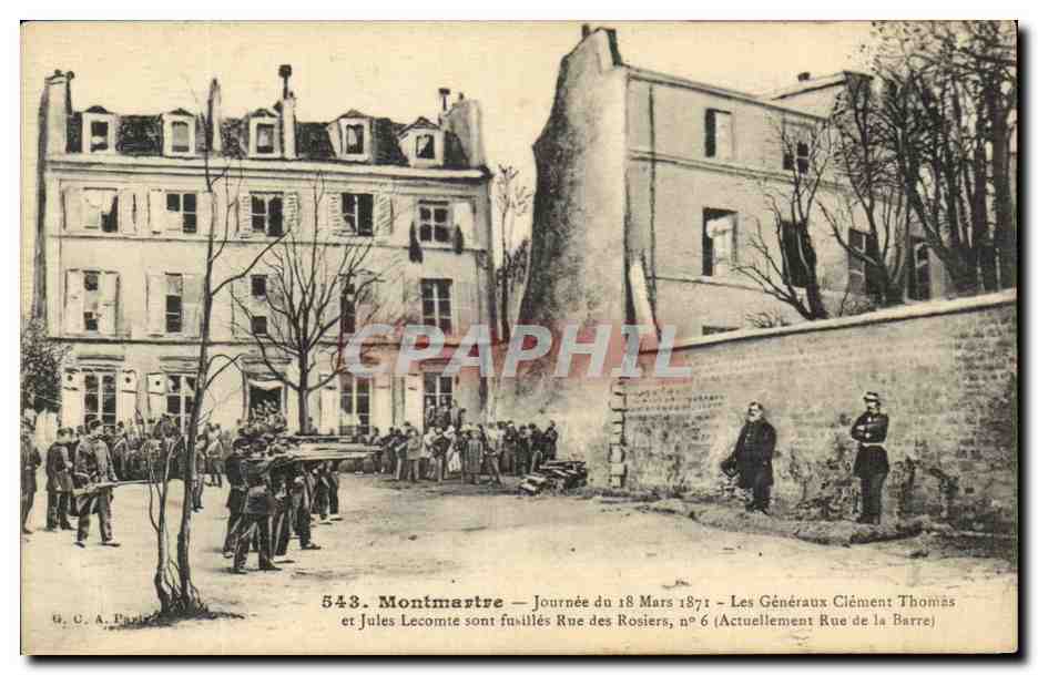 CPA Montmartre Journee du 18 Mars 1871 Les Generaux Clement Thomes et Jules Lecomte sont Lecomte Militaria Paris 