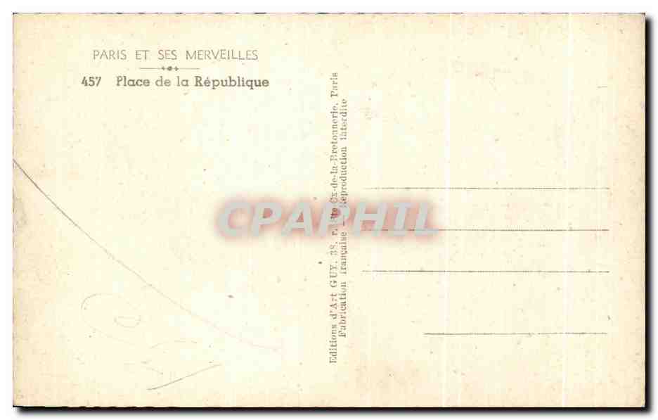CPA Paris Et Ses Merveilles Place de la Republique — Verso