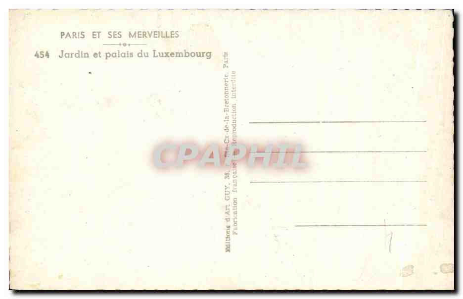 CPA Paris Et Ses Merveilles Jardin et Palais du luxembourg — Verso