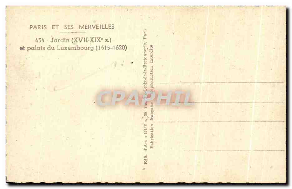 CPA Paris Et Ses Merveilles Jardin et Palais du Luxembourg — Verso