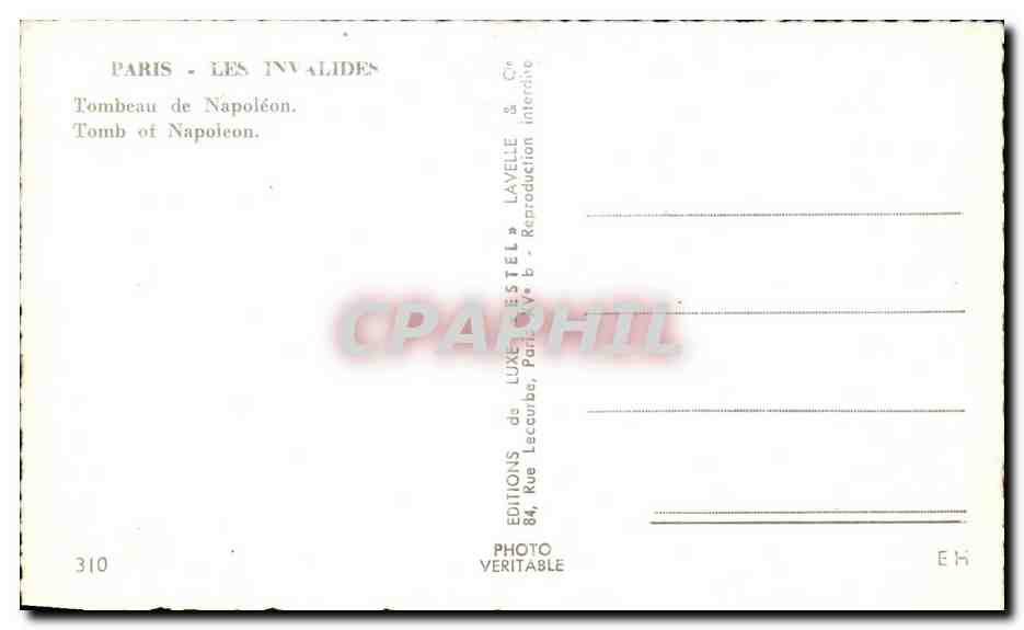 CPA Paris Les Tombeau de Napoleon 1er — Verso